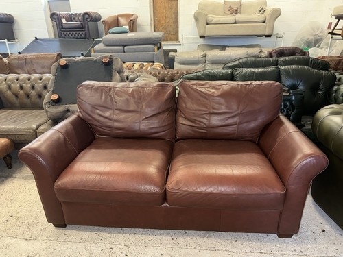 Brown real leather two seater - brown,