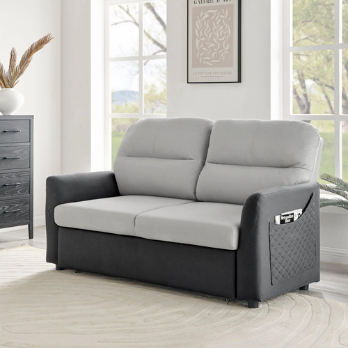 Grey faux suede sofa bed - faux, pull